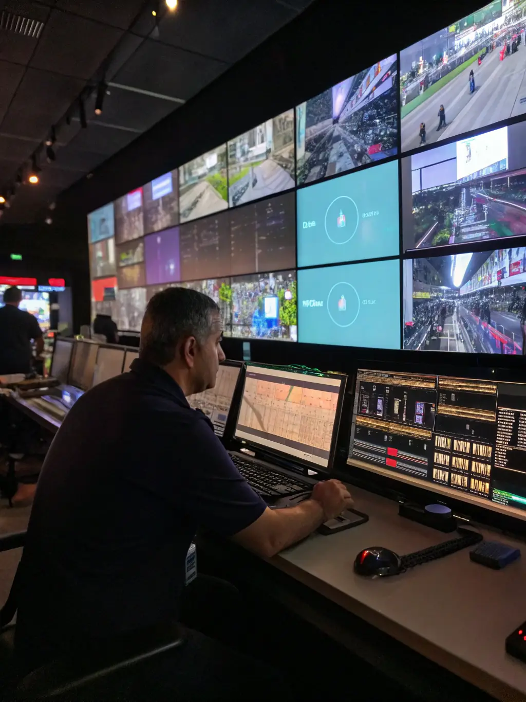 An image showcasing AI-powered security tools analyzing data streams, representing Melbourne InfoSec's AI & Microsoft Security offerings.
